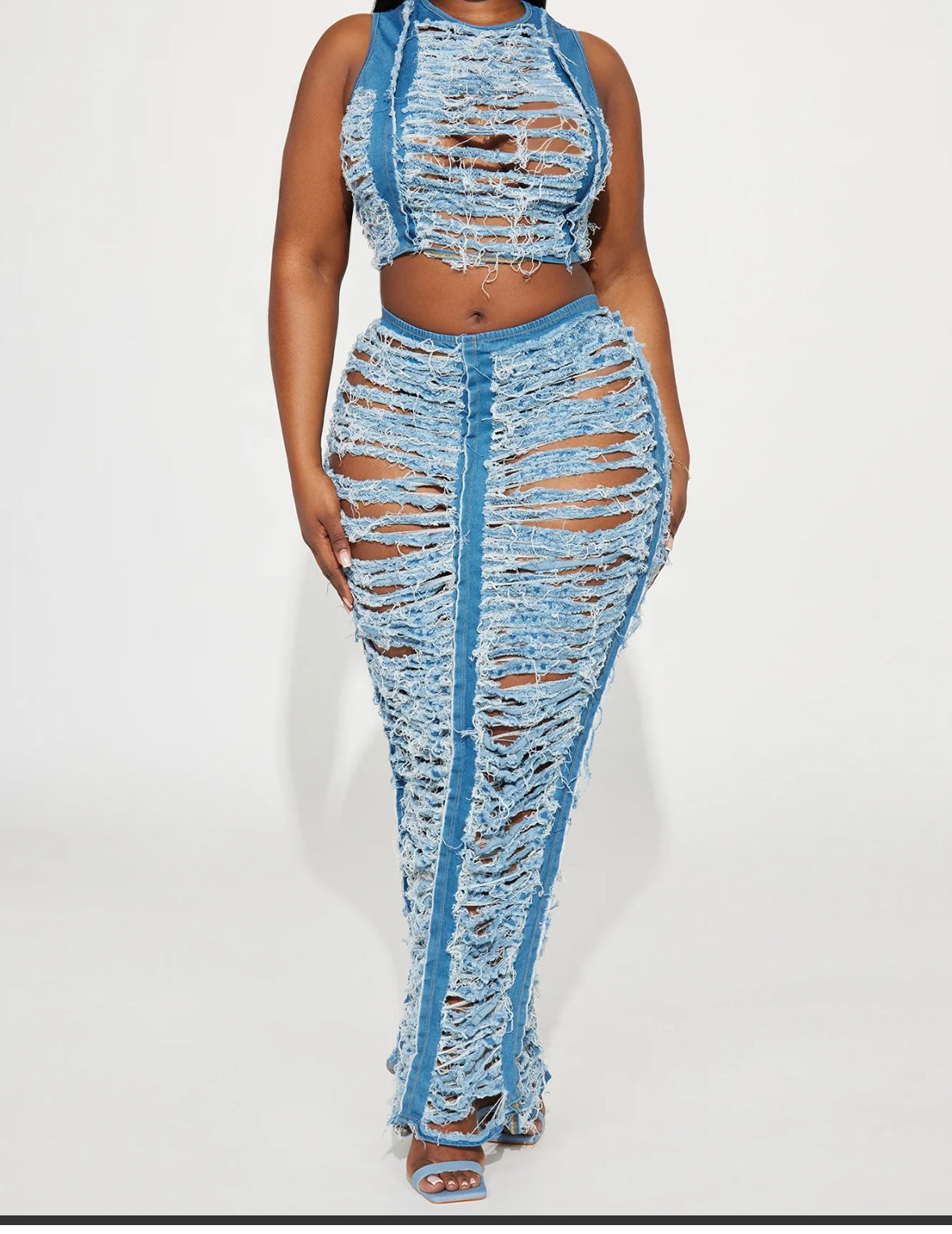 Ripped Denim Two Piece Set