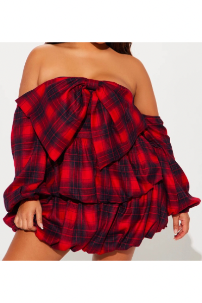 Red and Black Flannel Bubble Mini Dress
